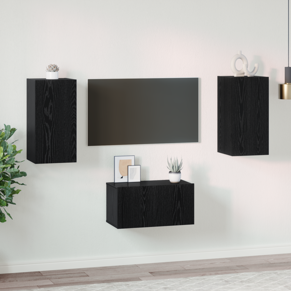 TV-bänkset 3 pcs Svart ek 60 x 30 x 30.5 cm Konstruerat trä