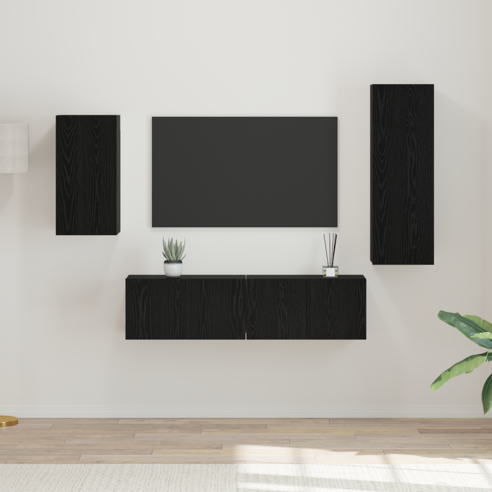 TV-bänk set med hylla med lagring med dörr 4 pcs Svart ek 30.5 x 30 x 90 cm