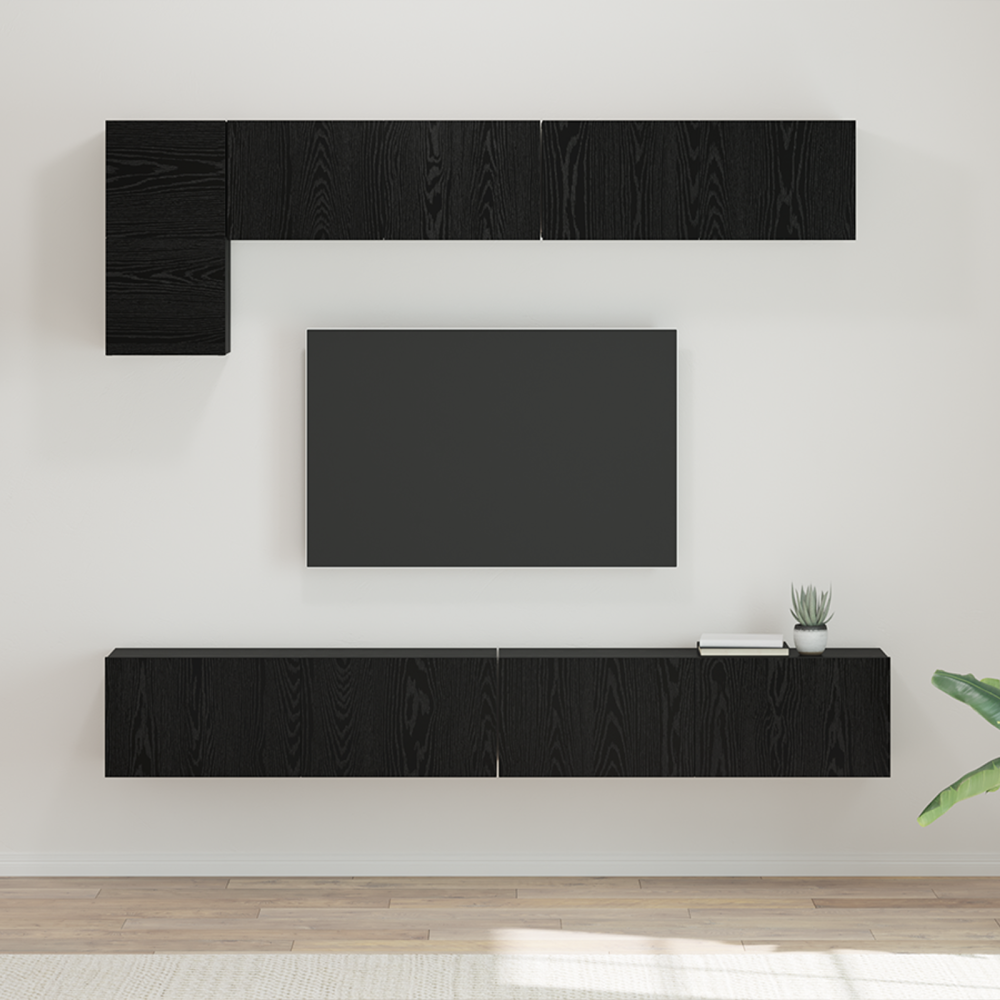 TV-bänkset med hylla med lagring med dörr 5 pcs Svart Ek
