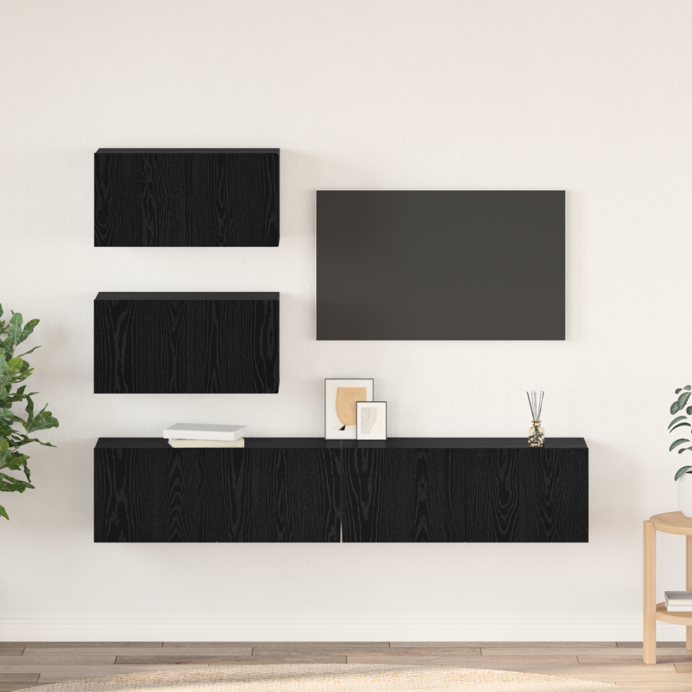 TV-Bänk Set 4 pcs Svart ek 80 x 30 x 30 cm Konstruerat trä