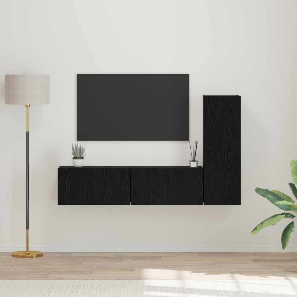 TV-skåpset med hylla med lagring med dörr 3 pcs Svart ek Small 30.5 x 30 x 90 cm