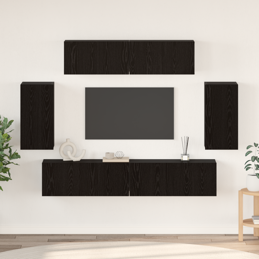 Vägg TV Skåp med lagring med dörr 6 pcs Svart ek Konstruerat trä