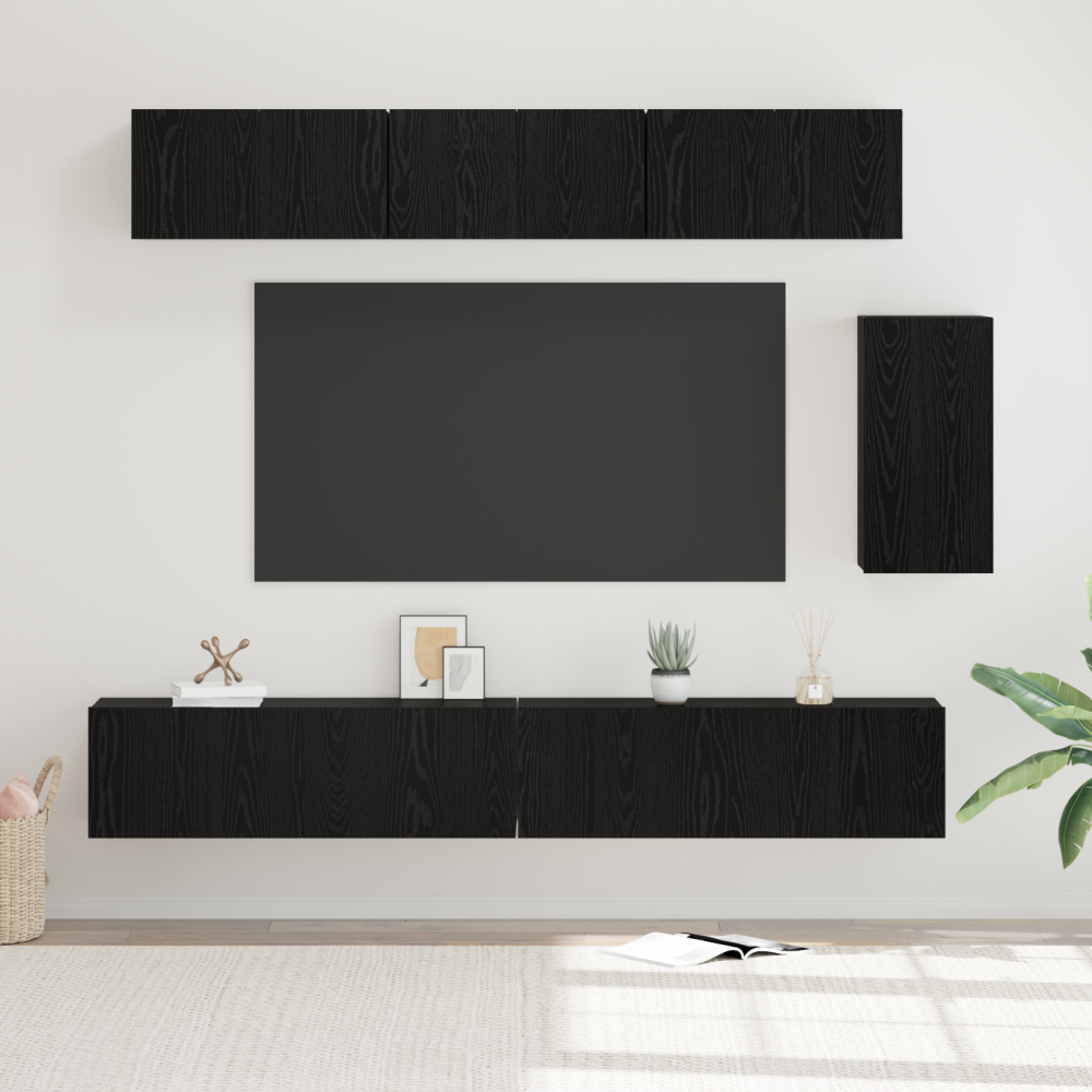TV-bänkset 6 pcs Svart ek 100 x 30 x 30 cm Konstruerat trä