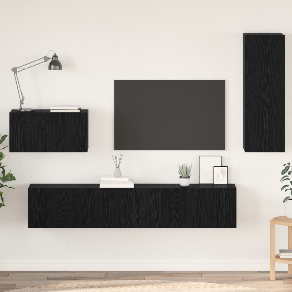 Vägg TV Skåp med hylla Övrigt med lagring med dörr 4 pcs Svart ek