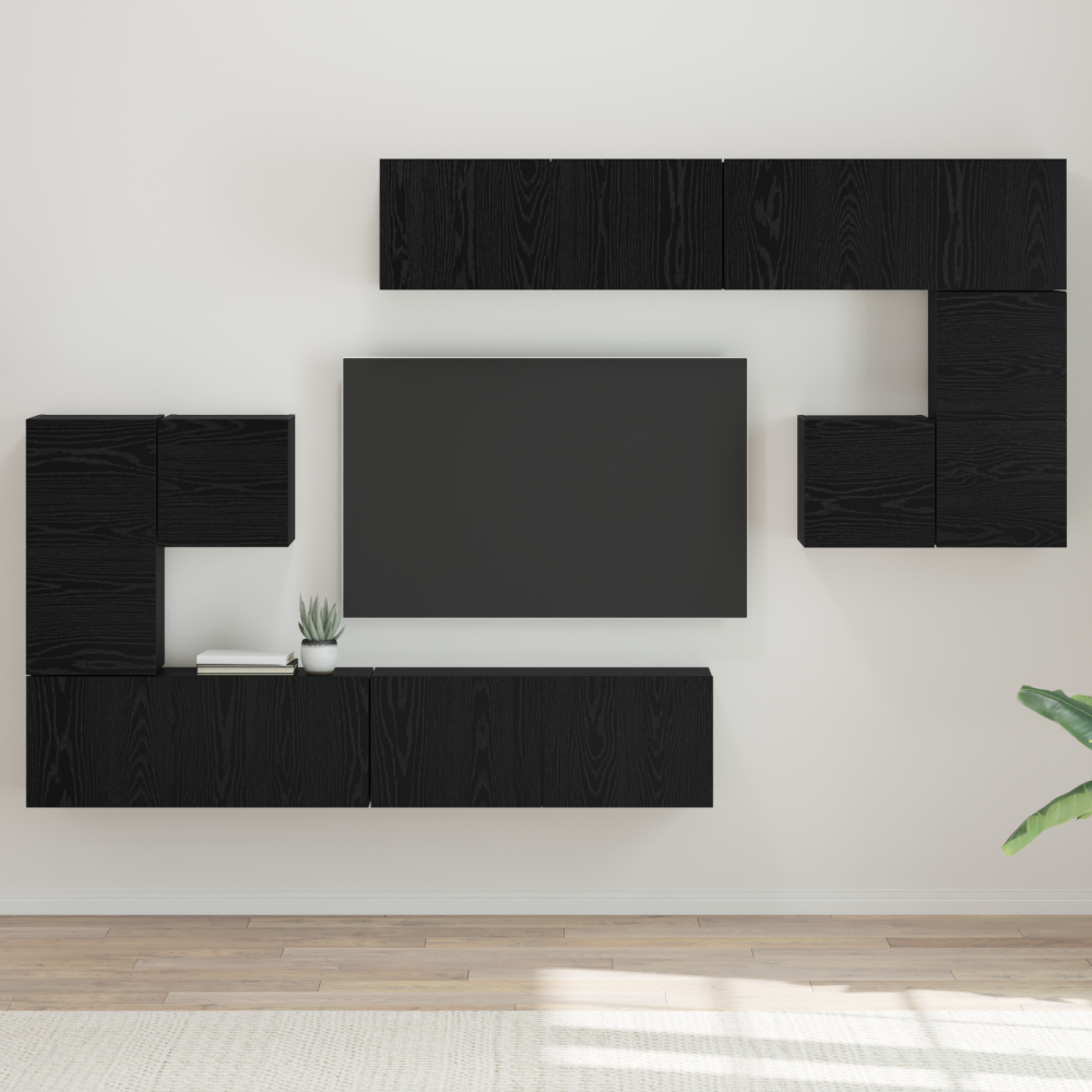 TV-bänkset med lagring med dörr 8 pcs Svart ek