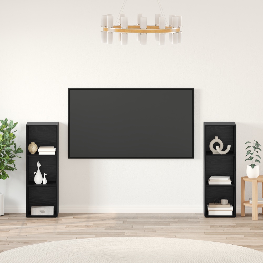 TV-bänkset 2 pcs Svart ek 107 x 35 x 37 cm Konstruerat trä