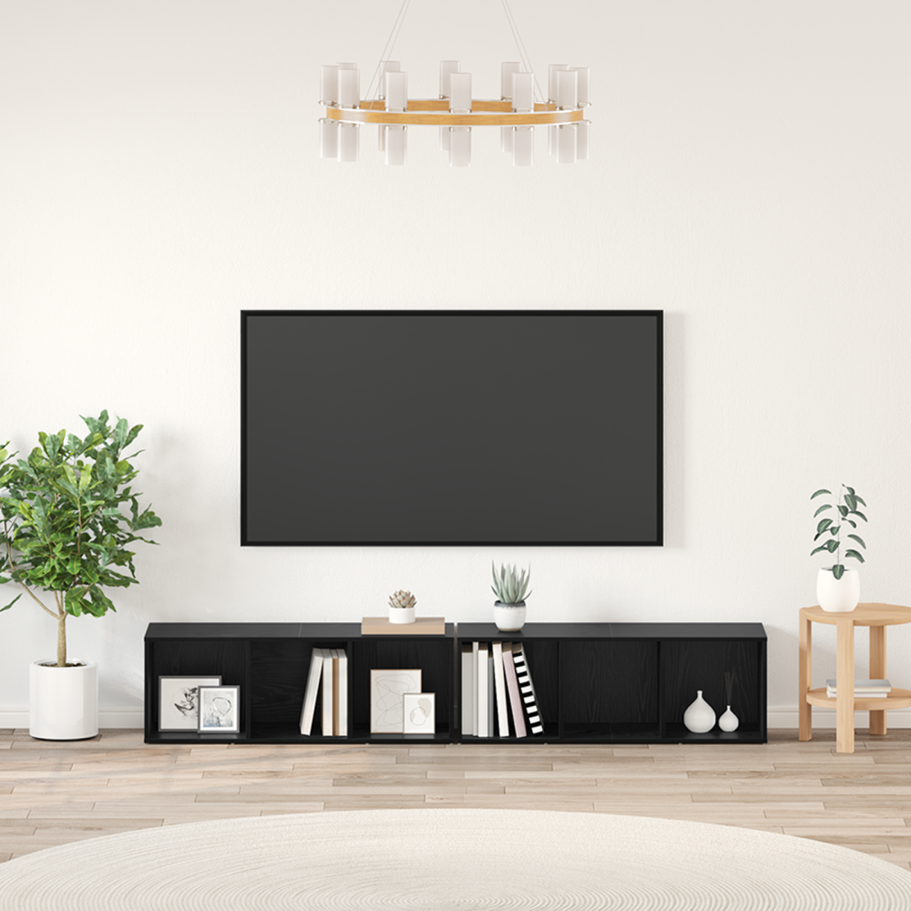 TV-bänkset 2 pcs Svart Ek 37 x 35 x 107 cm Konstruerat trä