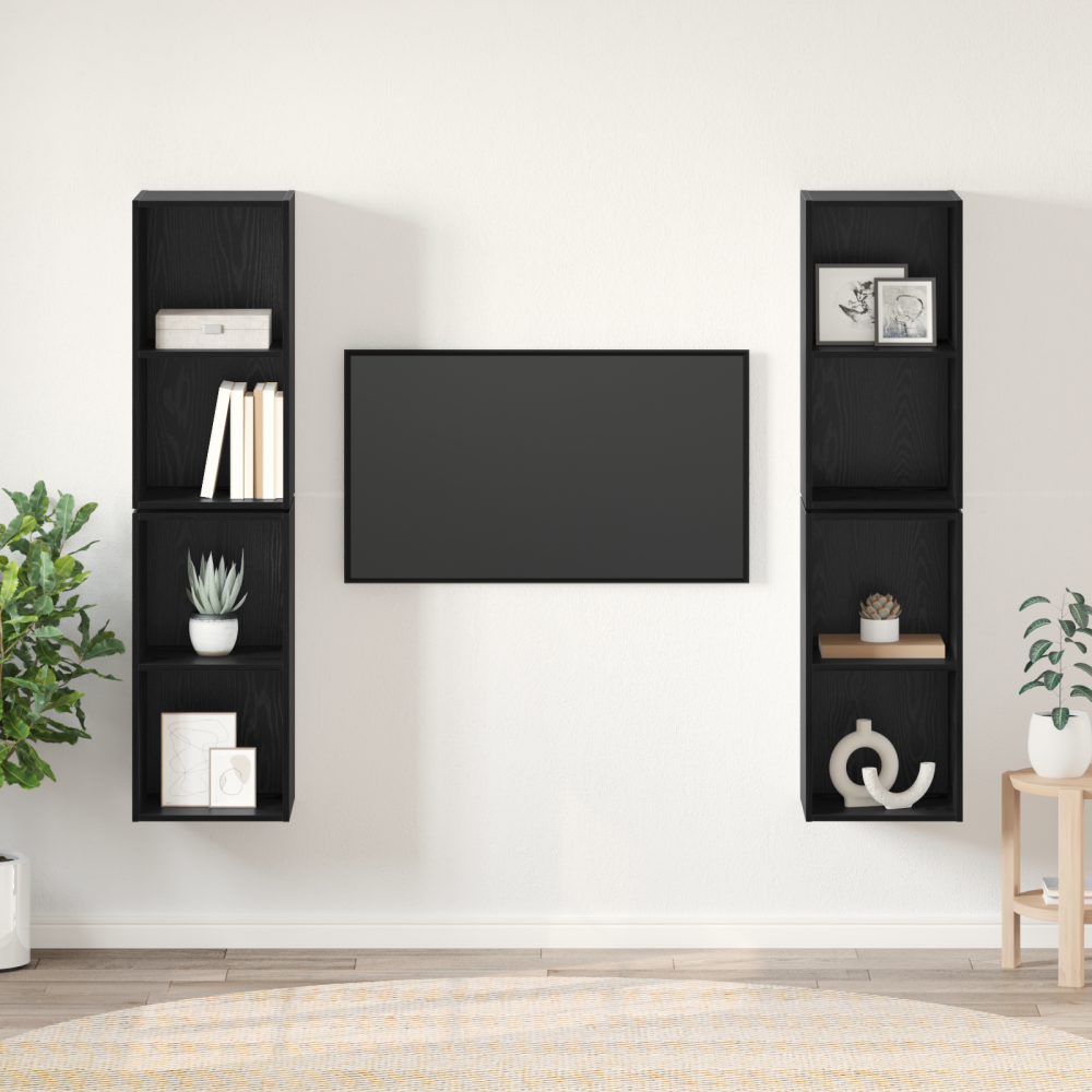 Vägg TV Skåp 4 pcs Svart ek 37 x 37 x 72 cm Konstruerat trä