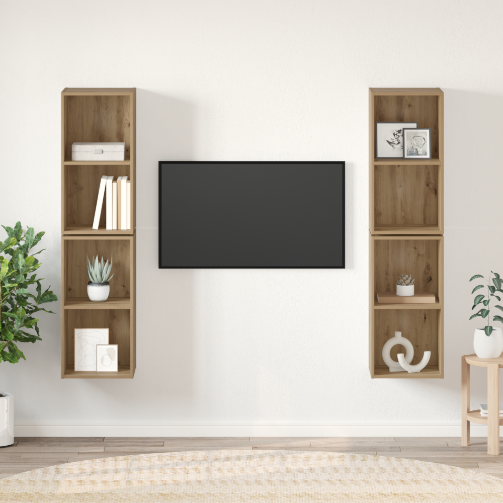 Vägg TV Skåp 4 pcs Hantverks-ek 37 x 37 x 72 cm Konstruerat trä