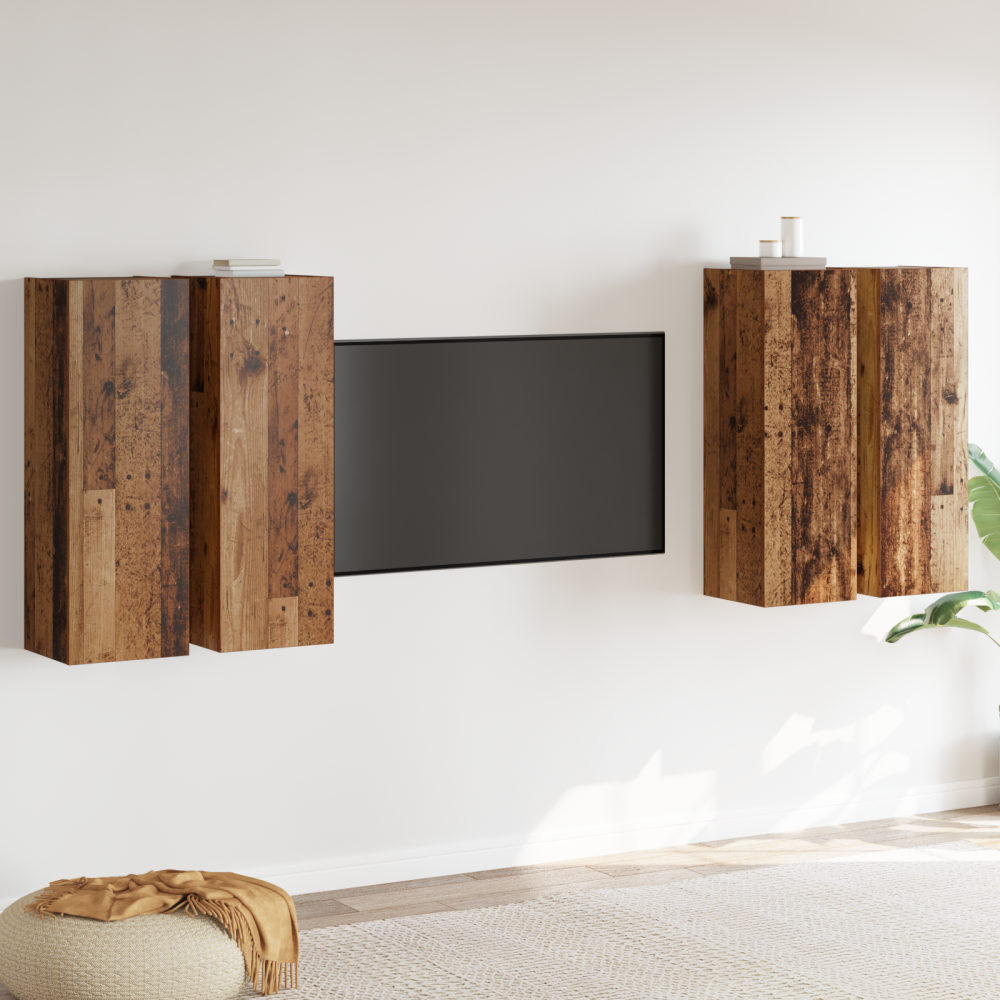 TV-skåpsset 4 pcs Gammalt trä 30.5 x 30 x 90 cm Konstruerat trä