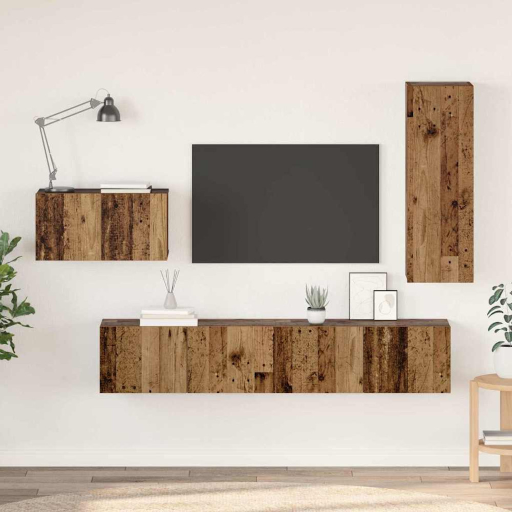 TV-bänkset 4 pcs Gammalt trä 30.5 x 30 x 90 cm Konstruerat trä