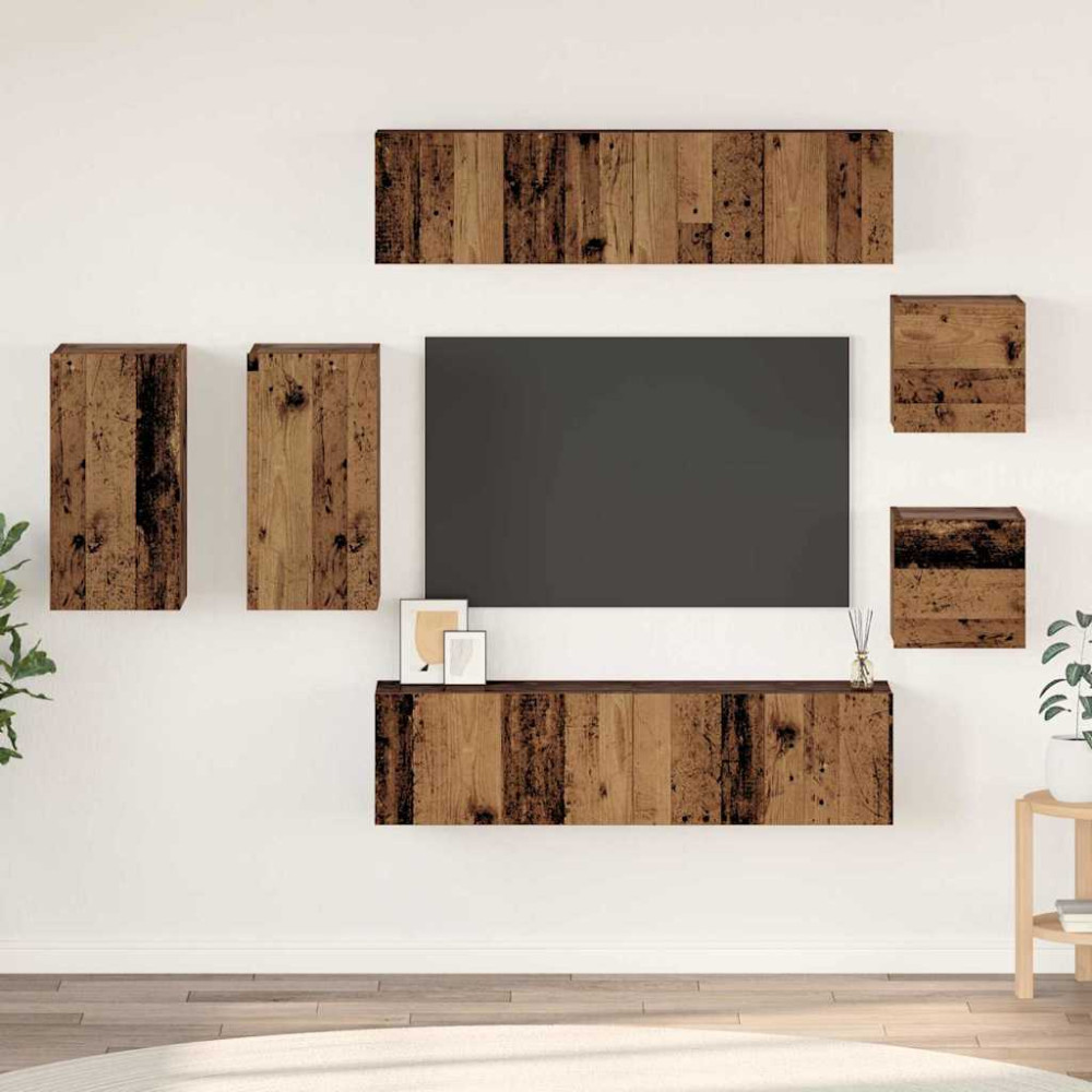 TV-bänkset 8 pcs Gammalt trä 30.5 x 30 x 60 cm Konstruerat trä