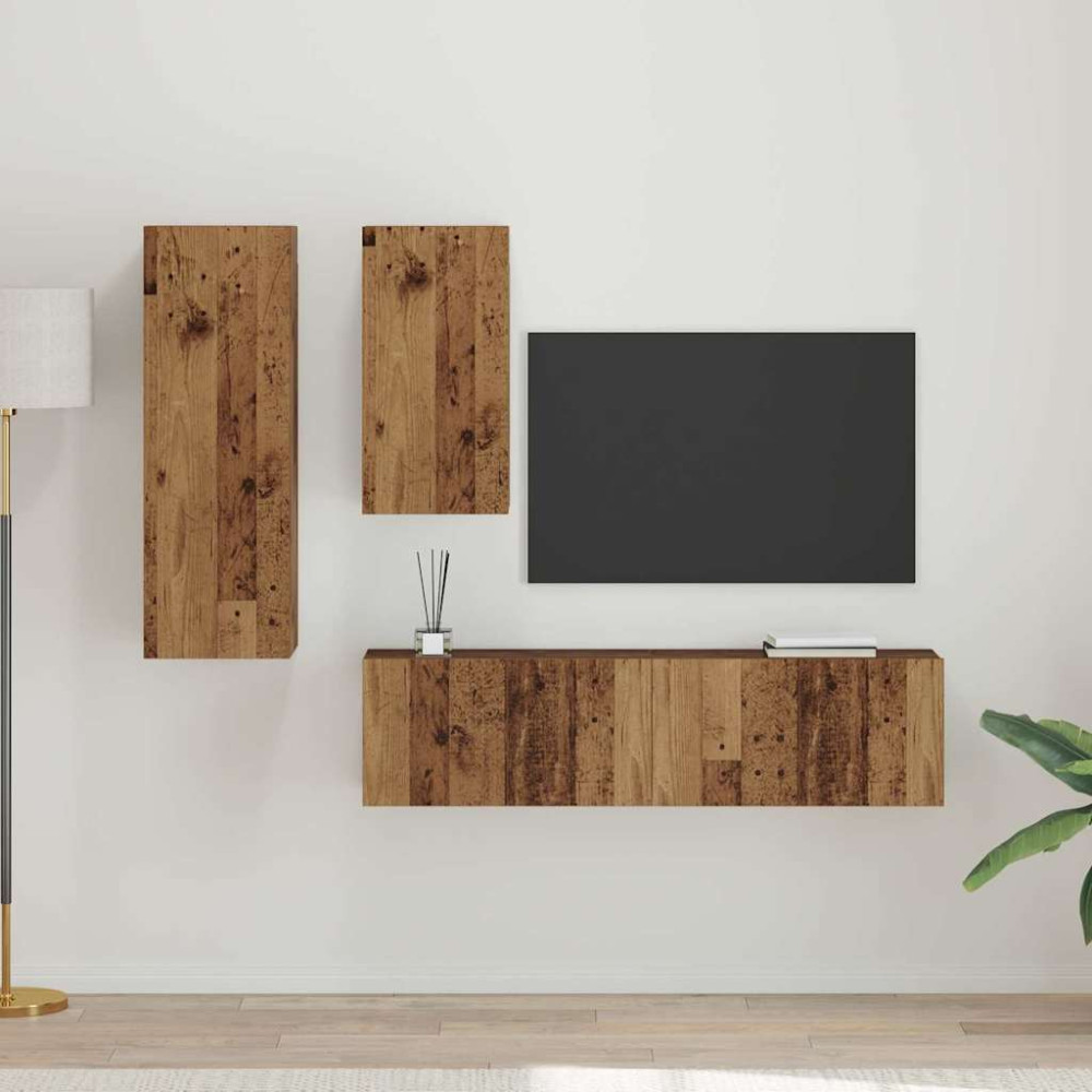 TV-bänkset 4 pcs Gammalt trä 30.5 x 30 x 90 cm Konstruerat trä