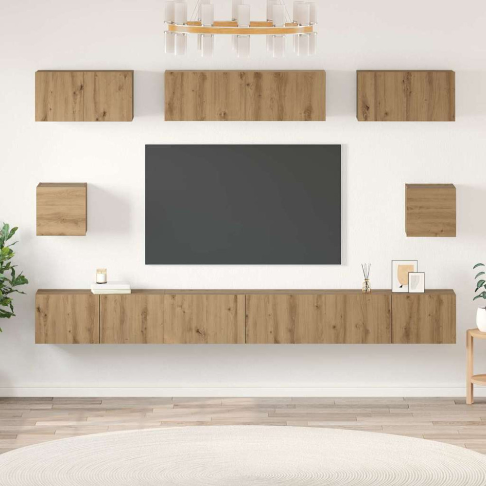 TV-bänkset Väggmonterad 8 pcs artisan ek Konstruerat trä