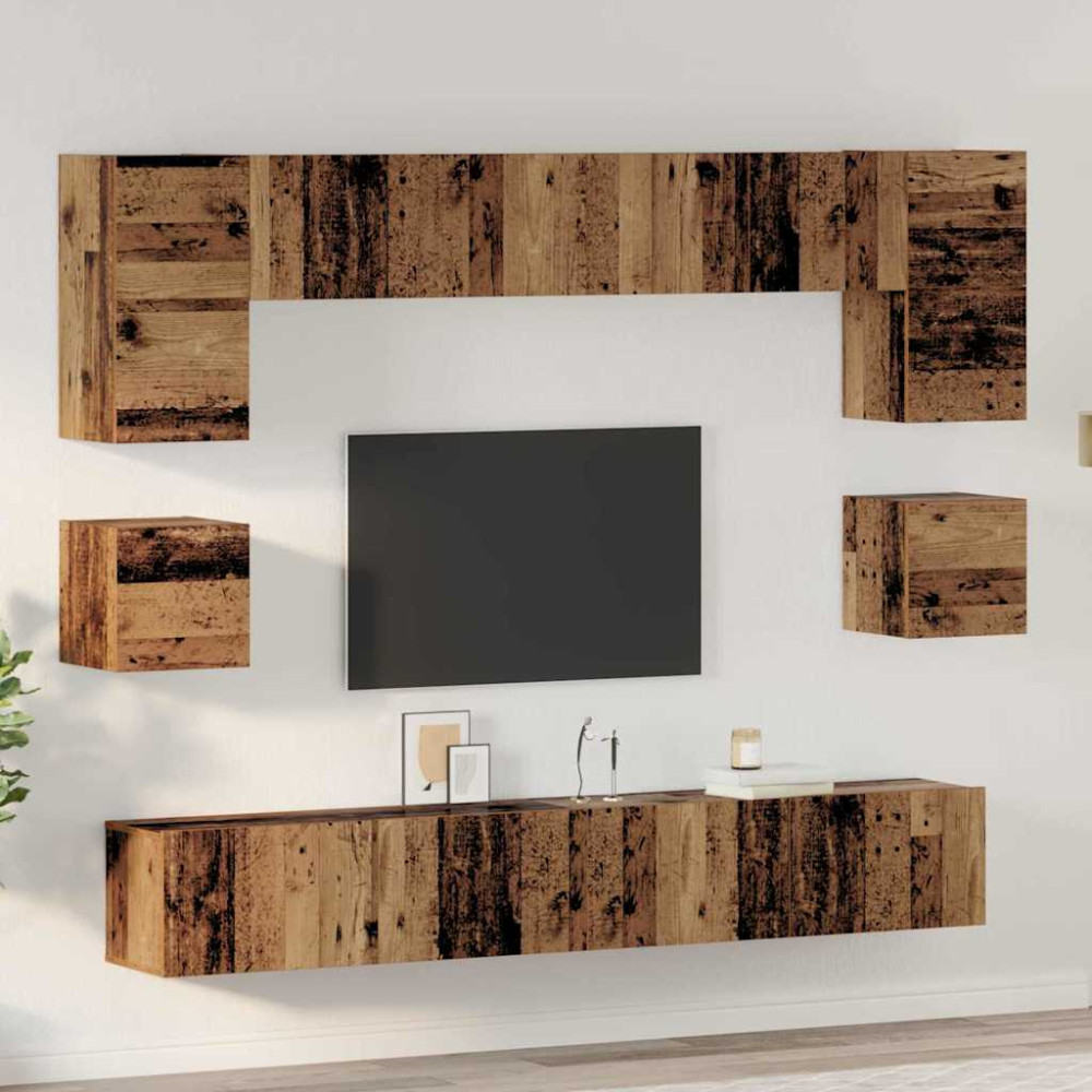 TV-bänkset 8 pcs Gammalt trä 100 x 30 x 30 cm Konstruerat trä