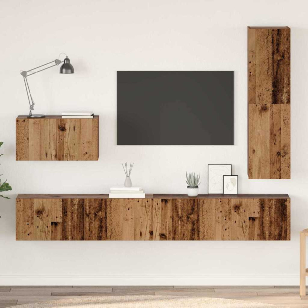 TV-bänkset 4 pcs Gammalt trä 30.5 x 30 x 110 cm Konstruerat trä