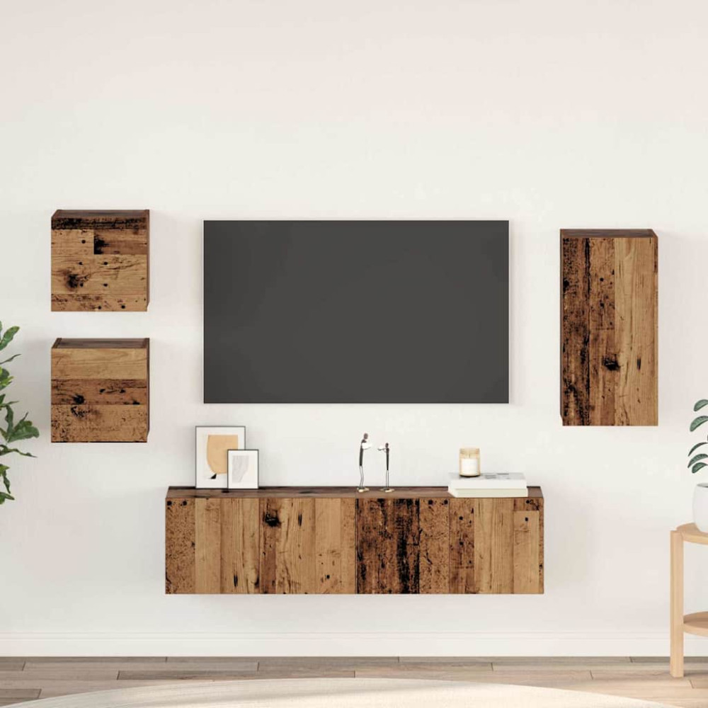TV-bänkset 5 pcs Gammalt trä 30.5 x 30 x 60 cm Konstruerat trä