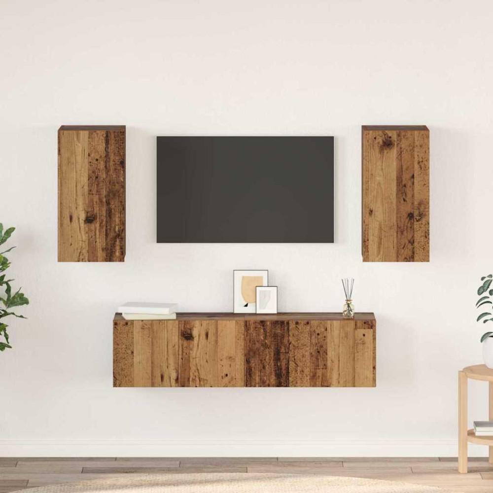 TV-bänkset 4 pcs Gammalt trä 60 x 30 x 30 cm Konstruerat trä