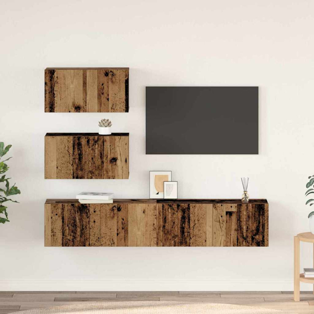 TV-bänkset 4 pcs Gammalt trä 80 x 30 x 30 cm Konstruerat trä