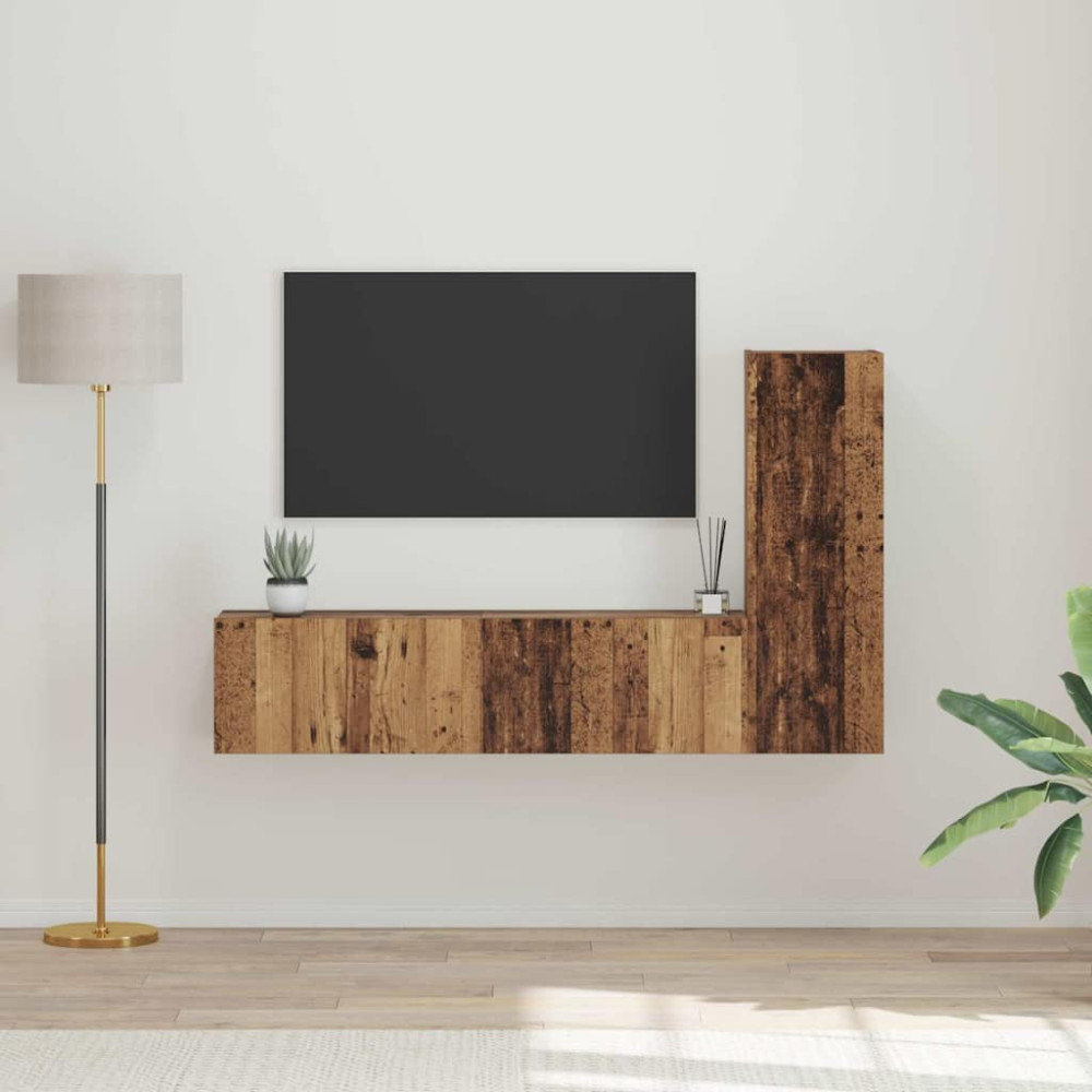 TV-bänkset 3 pcs Gammalt trä 60 x 30 x 30 cm Konstruerat trä
