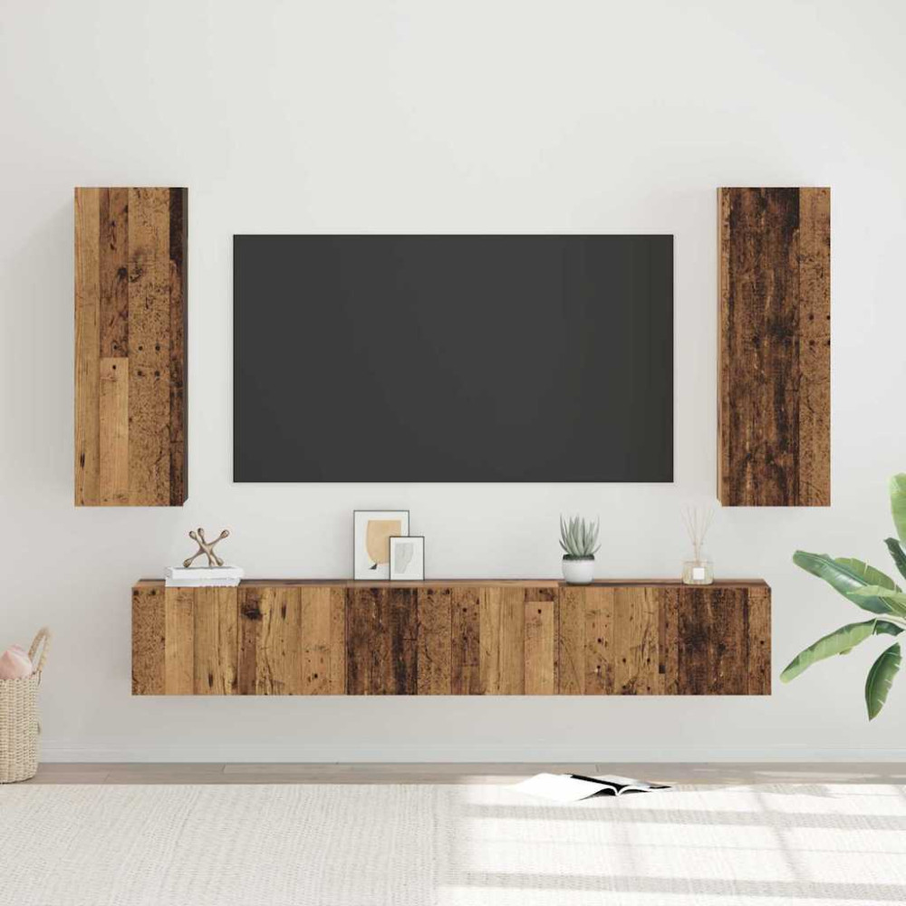 TV-bänkset 4 pcs Gammalt trä 30.5 x 30 x 90 cm Konstruerat trä