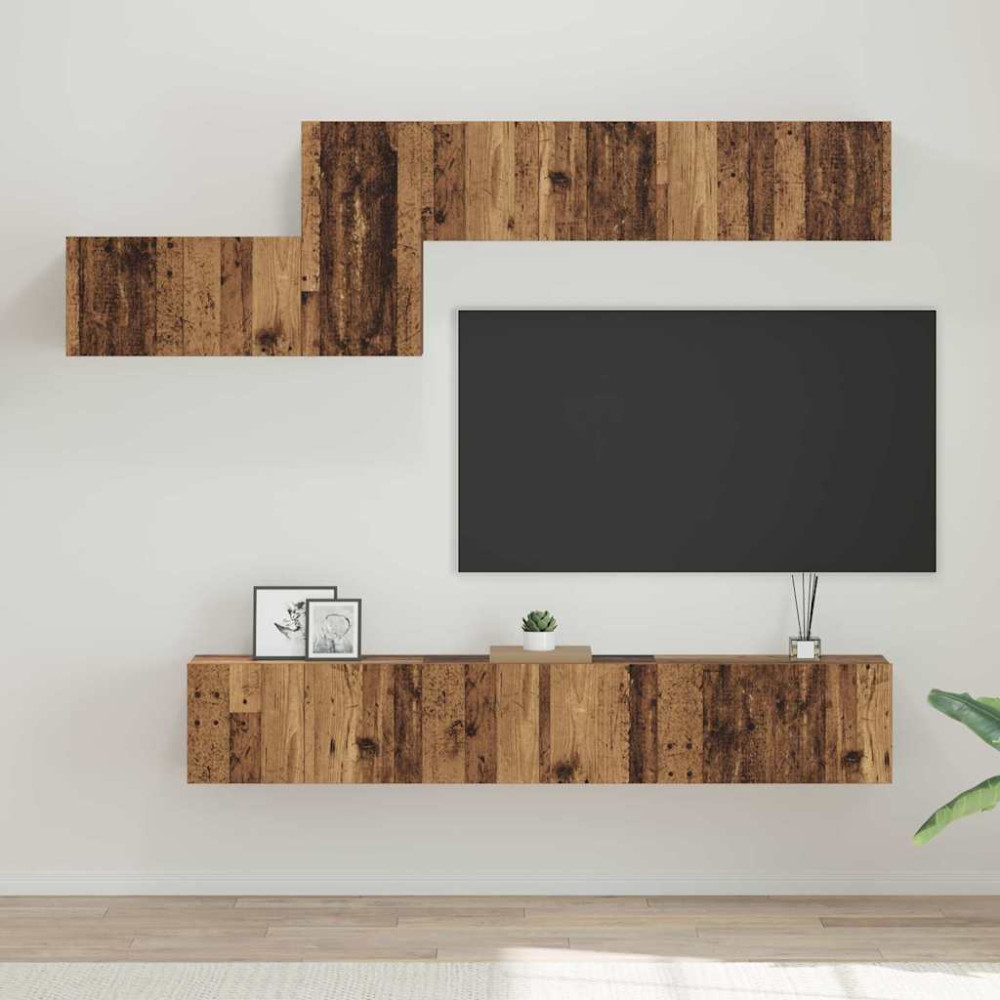 TV-bänkset 7 pcs Gammalt trä 60 x 30 x 30 cm Konstruerat trä