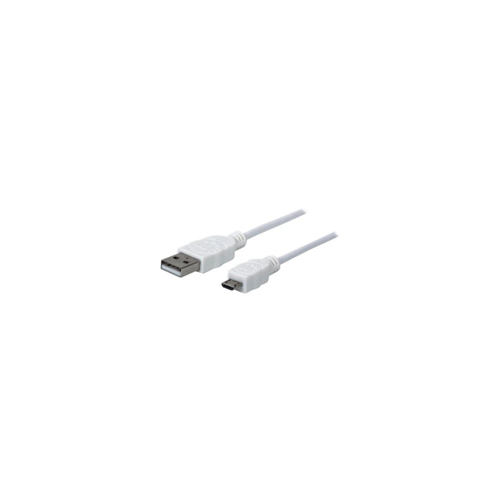 Manhattan USB-A to Micro-USB Cable, 1m, Male to Male, White, 480 Mbps (USB 2.0), Hi-Speed USB, Lifetime Warranty, Polyba...