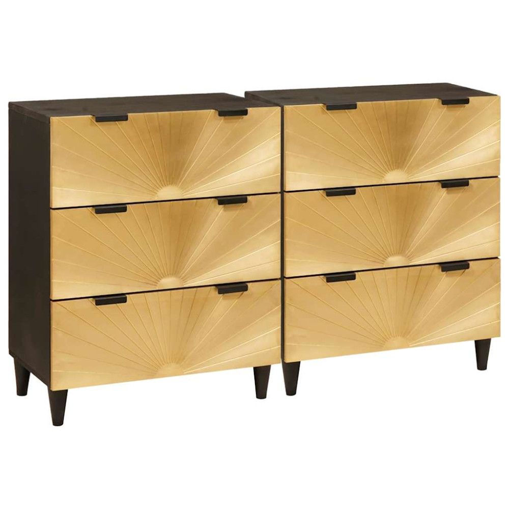 Sideboard 2 pcs Svart och Guld 60 x 33 x 75 cm massivt mangoträ