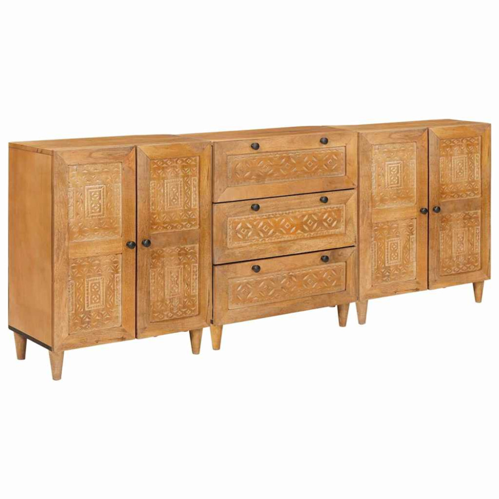 Sideboard 3 pcs Brun 60 x 33 x 75 cm massivt mangoträ