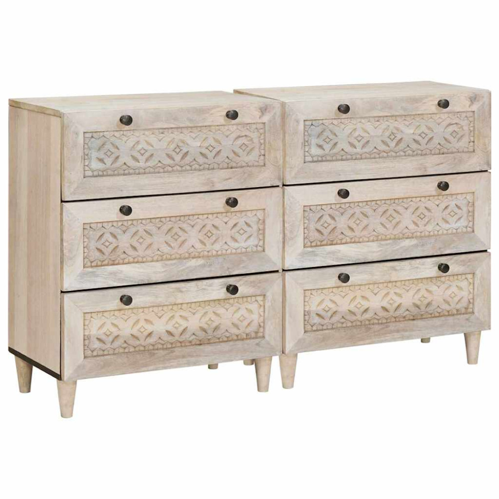 Sideboard 2 pcs Vit 60 x 33 x 75 cm massivt mangoträ