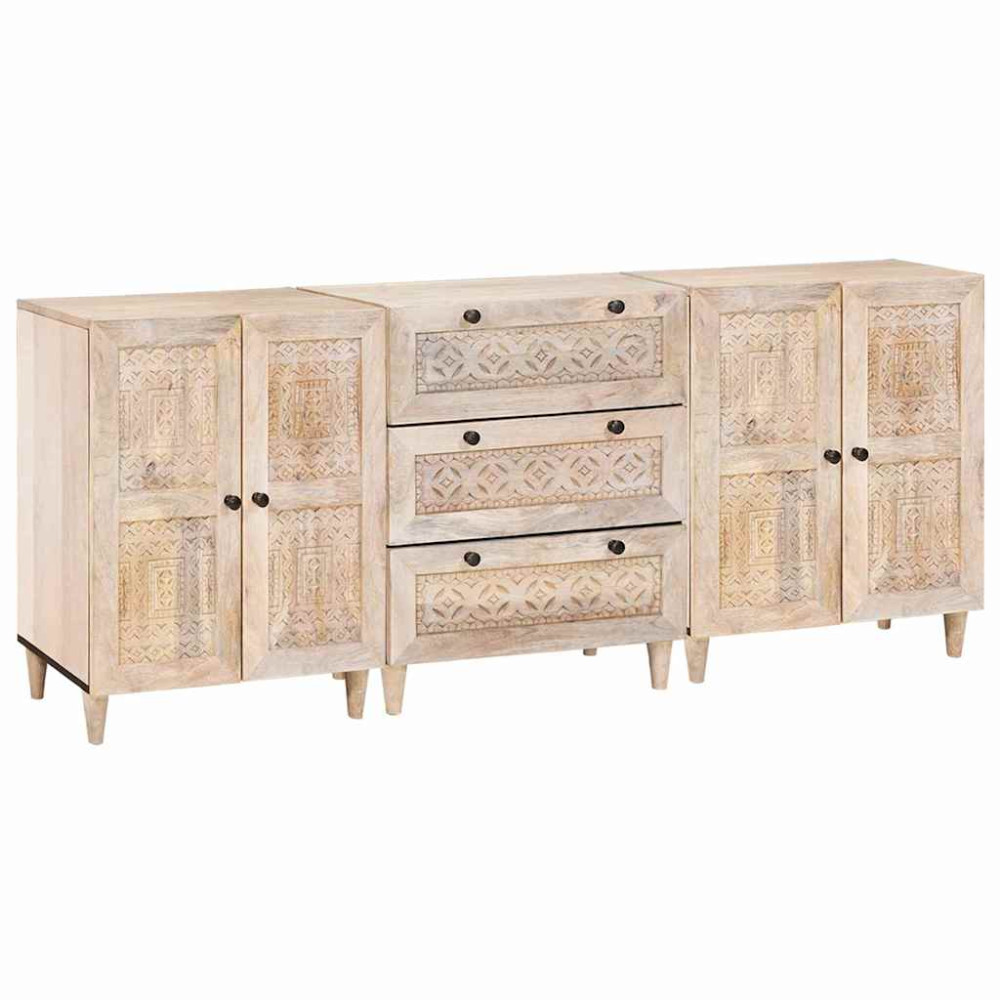 Sideboard 3 pcs Vit 60 x 33 x 75 cm massivt mangoträ