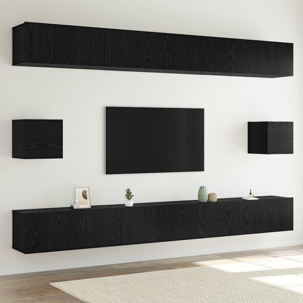 TV-bänkset 8 pcs Svart ek 100 x 30 x 30 cm Konstruerat trä