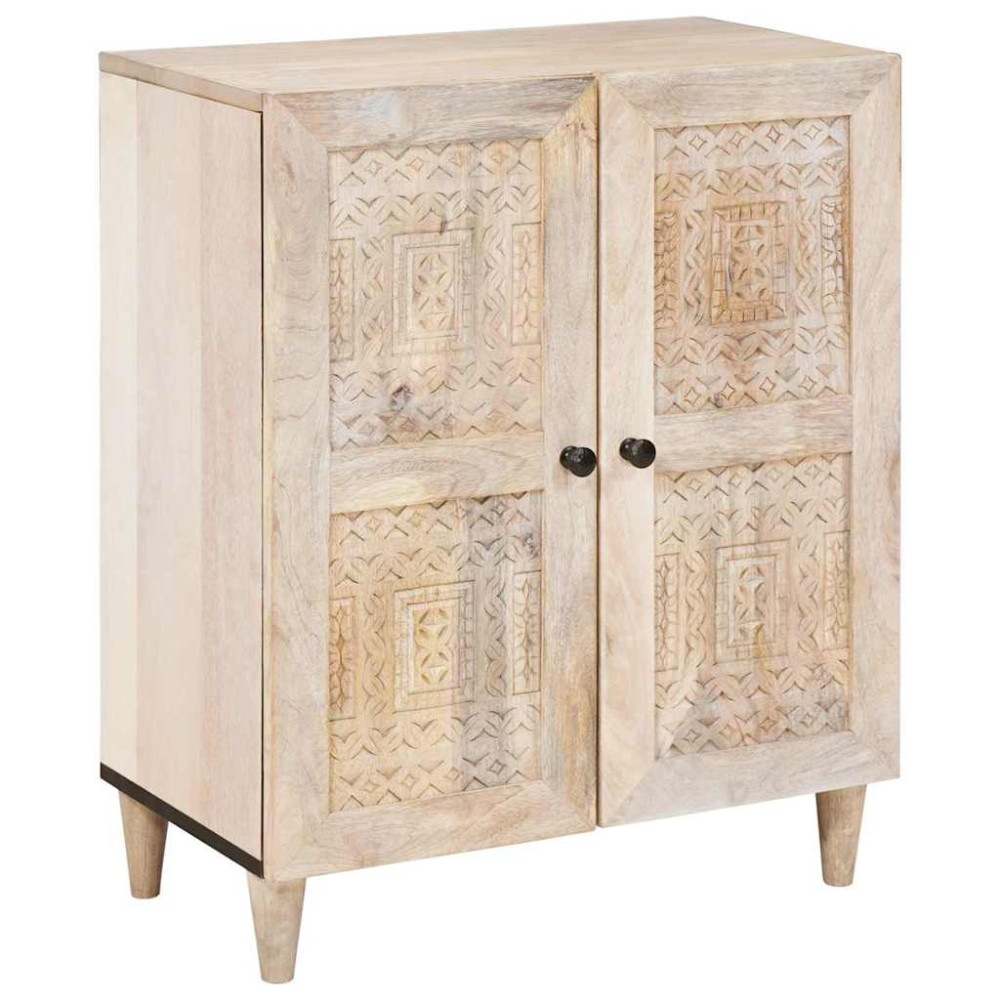 Sideboard med hylla Vit 60 x 33 x 75 cm massivt mangoträ