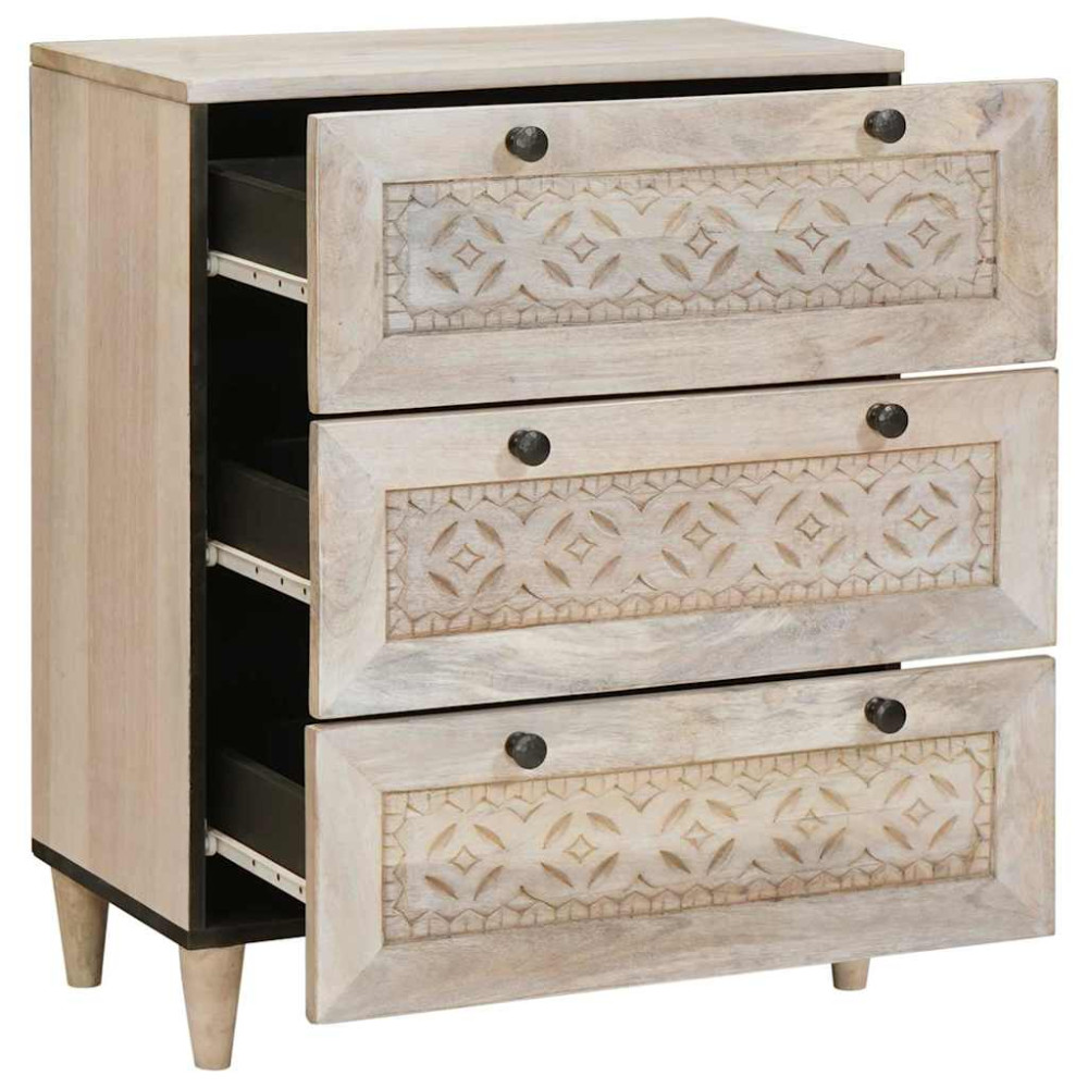 Sideboard med låda Vit 60 x 33 x 75 cm massivt mangoträ