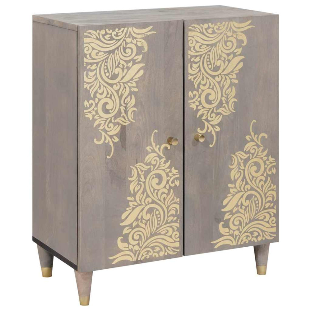 Sideboard Grå och Guld 60 x 33.5 x 75 cm Massivt Mangoträ