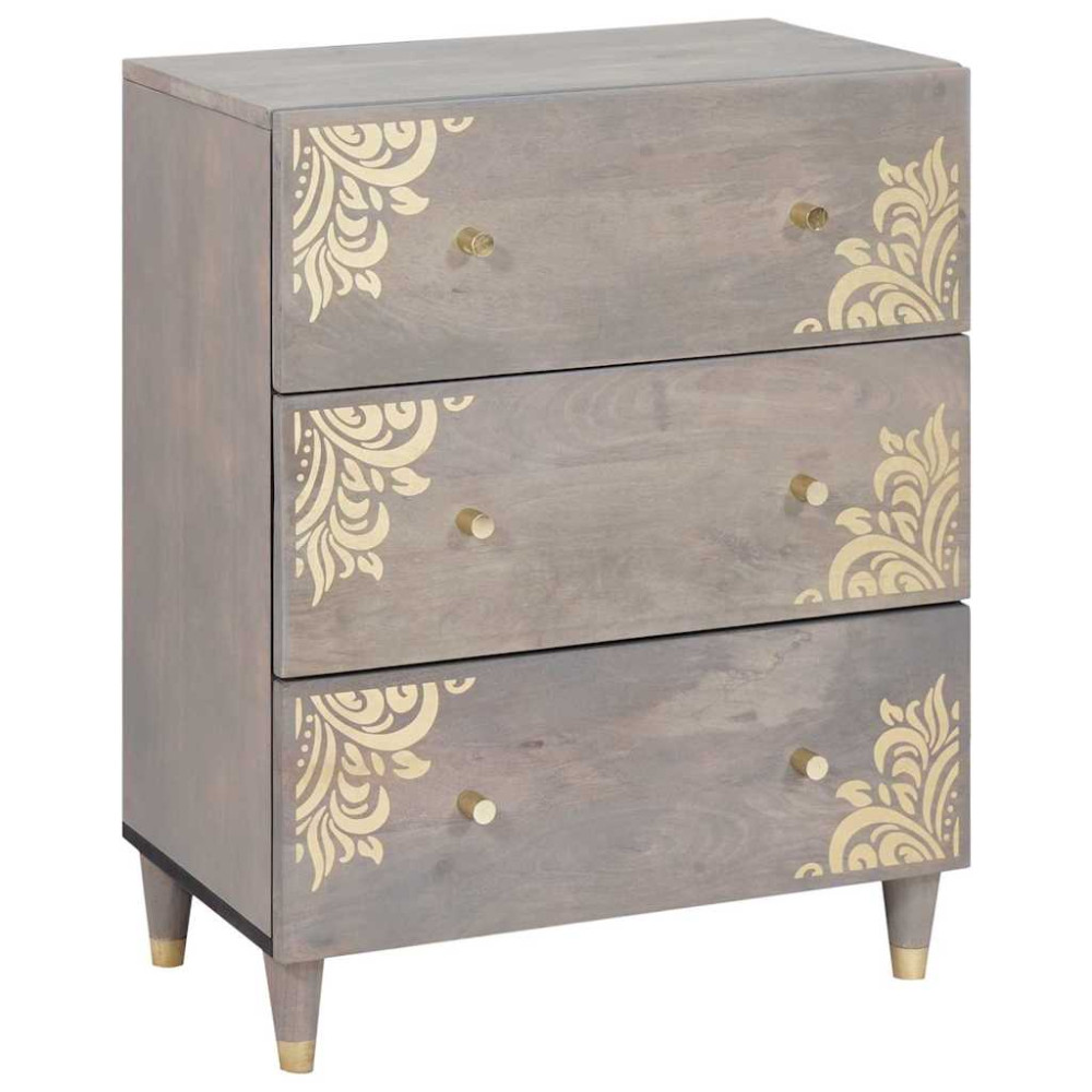 Sideboard Grå och Guld 60 x 33.5 x 75 cm Massivt Mangoträ