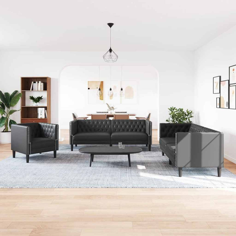 Soffset 3 pcs Svart 194 x 74.5 x 70.5 cm Konstläder