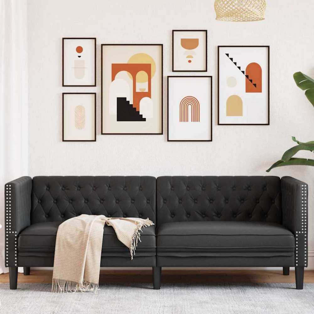 Chesterfieldsoffa Argyle Svart 194 x 74.5 x 70.5 cm Konstläder