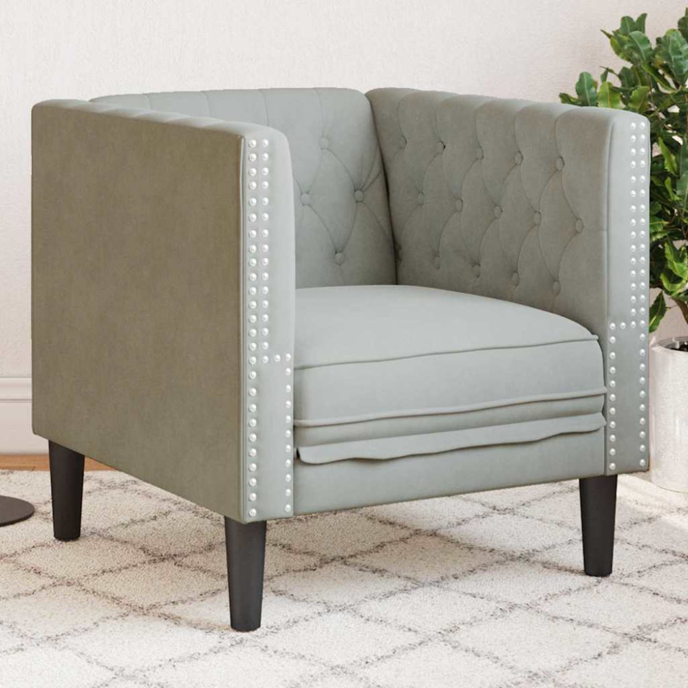 Chesterfield Soffa Stol Ljusgrå 71 x 74.5 x 70.5 cm Sammet