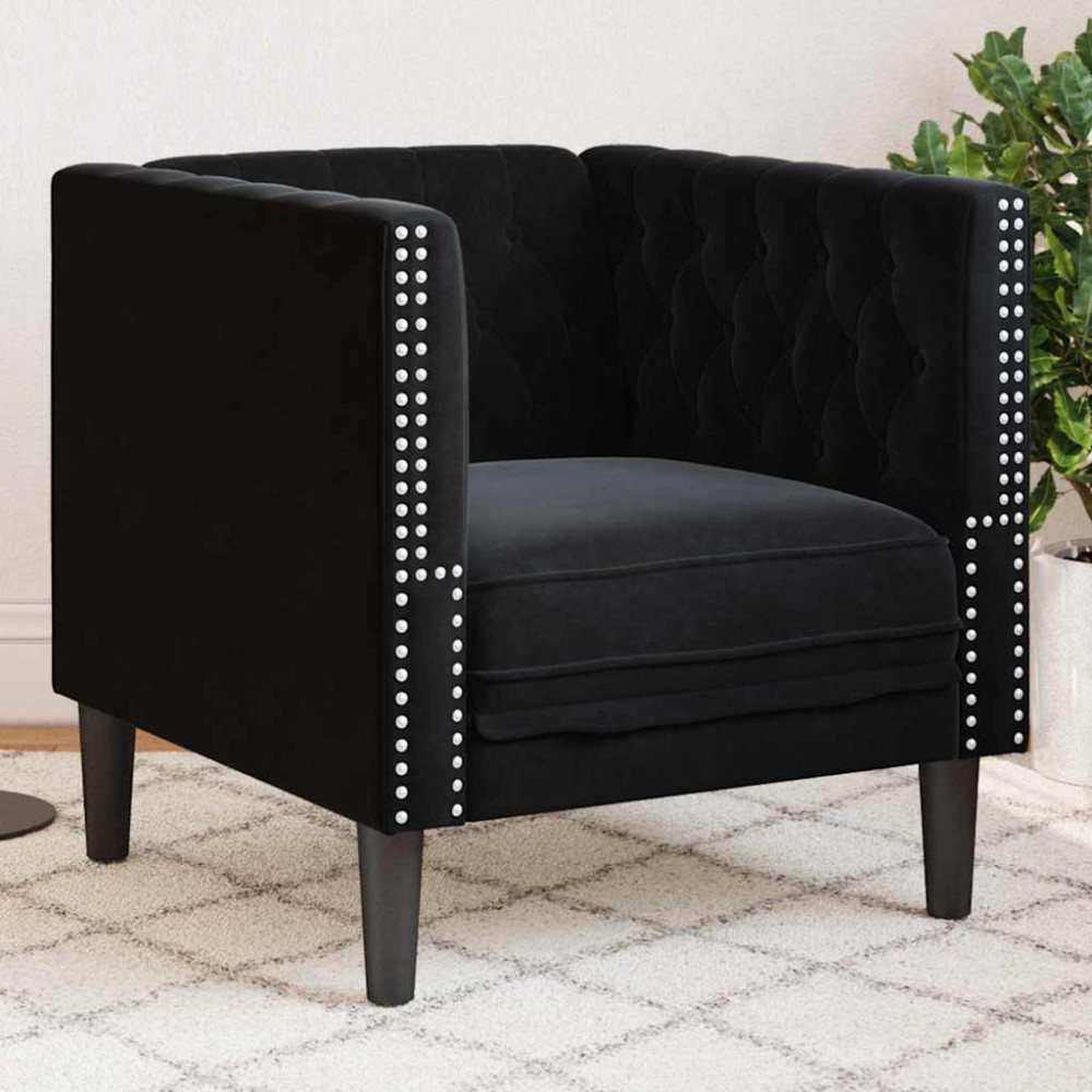 Chesterfield Soffa Stol Argyle Svart 71 x 74.5 x 70.5 cm Sammet