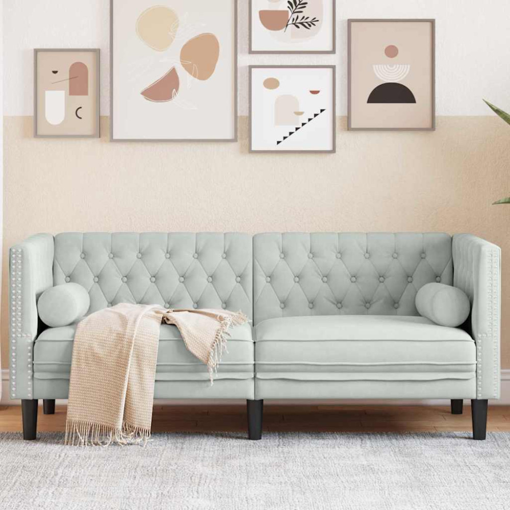 Chesterfieldsoffa Argyle Ljusgrå 174 x 74.5 x 70.5 cm Sammet