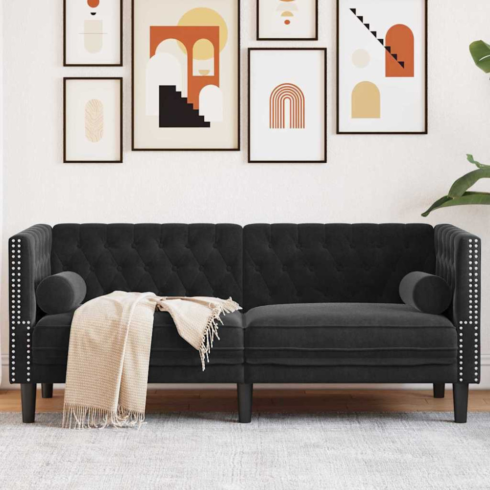 Chesterfieldsoffa Argyle Svart 174 x 74.5 x 70.5 cm Sammet