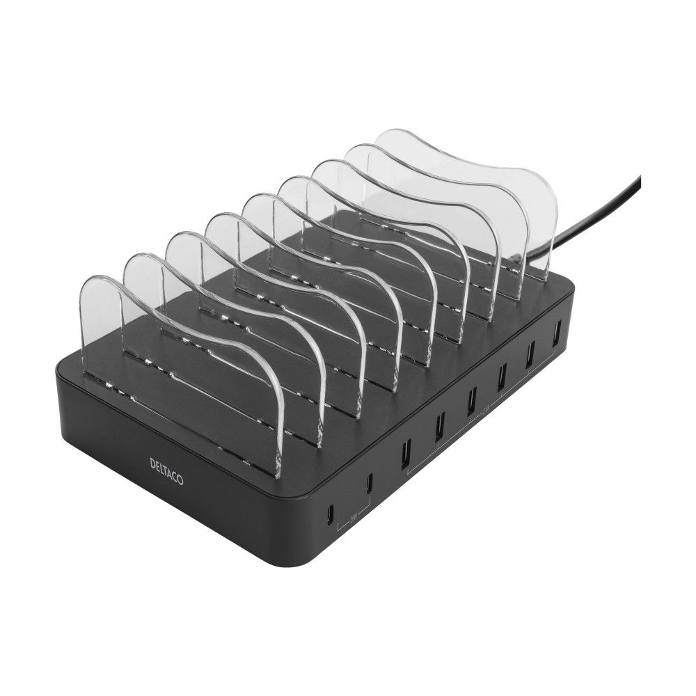 DELTACO DPS-0201 laddningsstation - 6 x USB, 2 x USB-C - 75 Watt