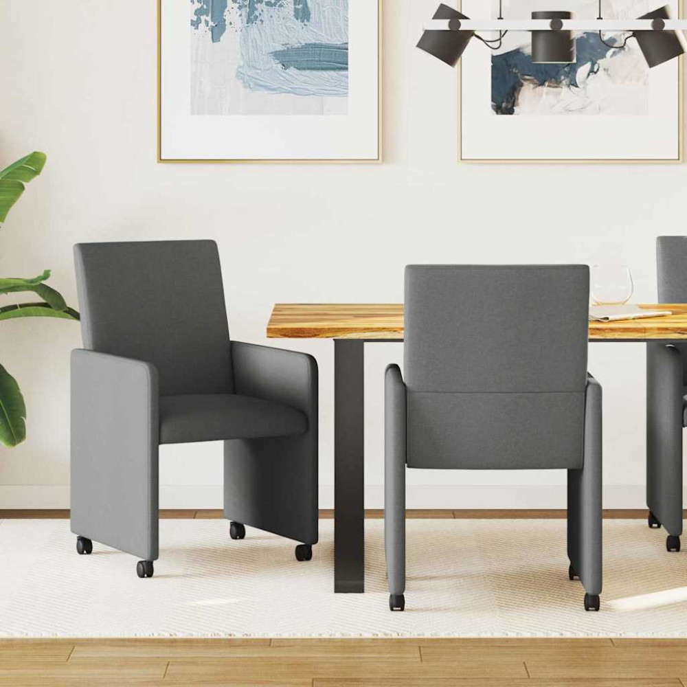 Matstol med kudde med hjul 2 pcs Mörkgrå 57 x 66 x 94 cm tyg