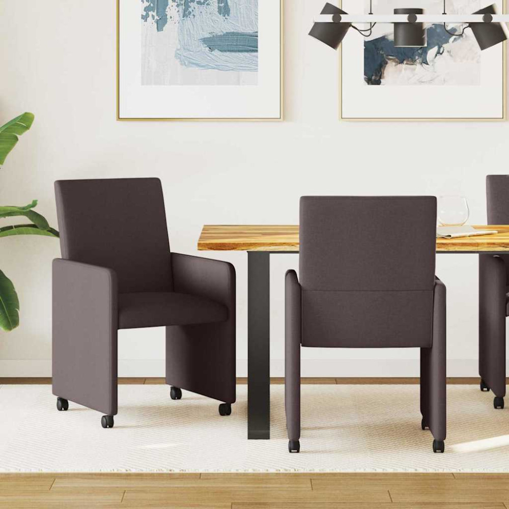 Matstol med kudde med hjul 2 pcs Mörkbrun 57 x 66 x 94 cm tyg