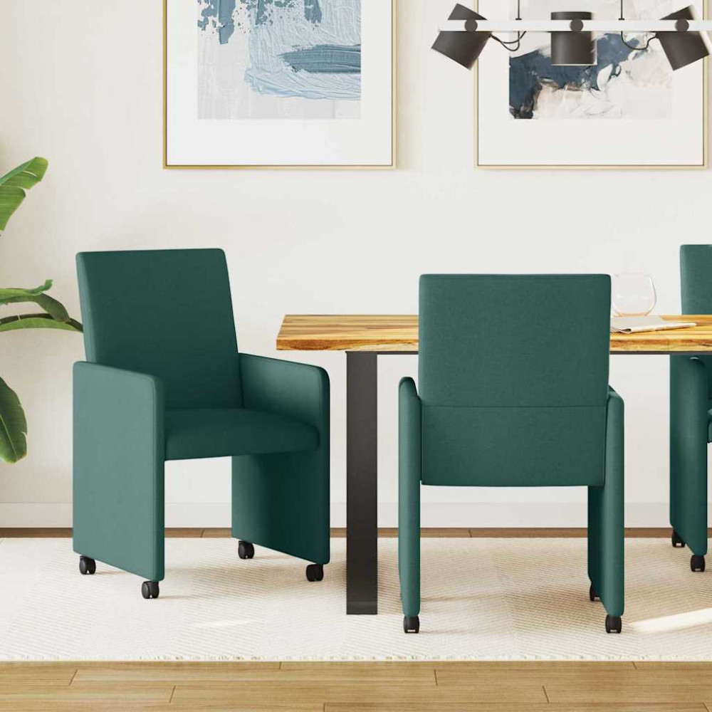 Matstol med kudde med hjul 2 pcs Mörkgrön 57 x 66 x 94 cm tyg