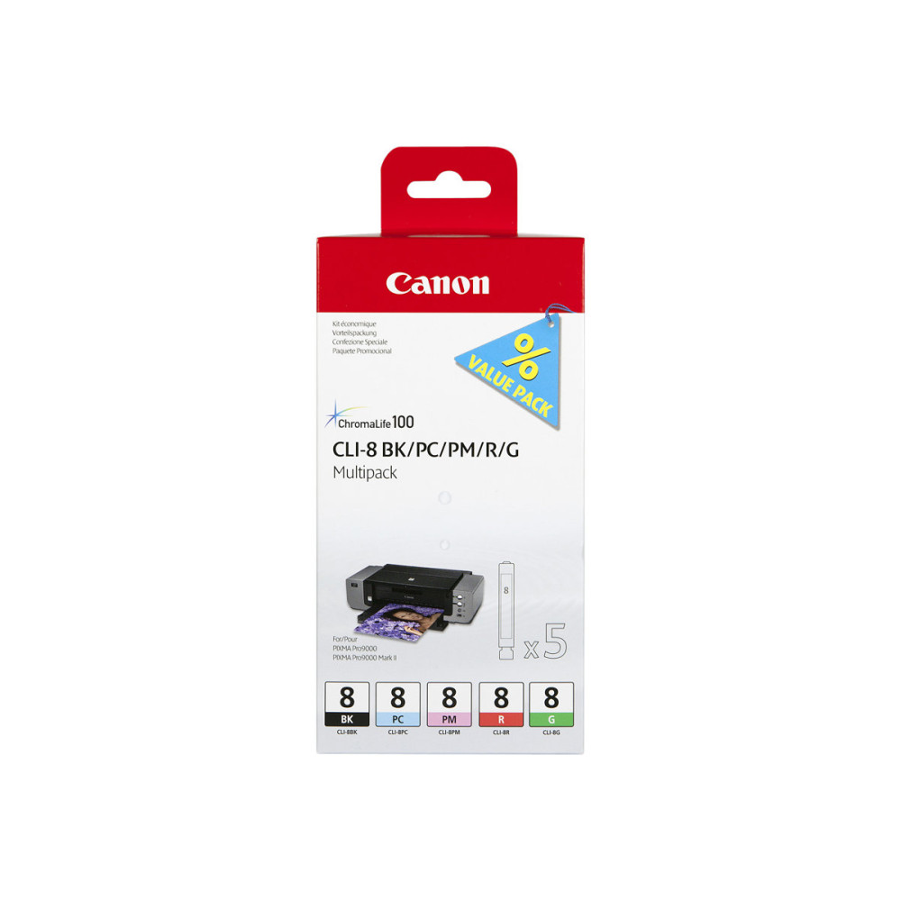 Canon CLI Value Pack 8 Multipack - svart, cyan, magenta, röd, grön - original - bläcktank