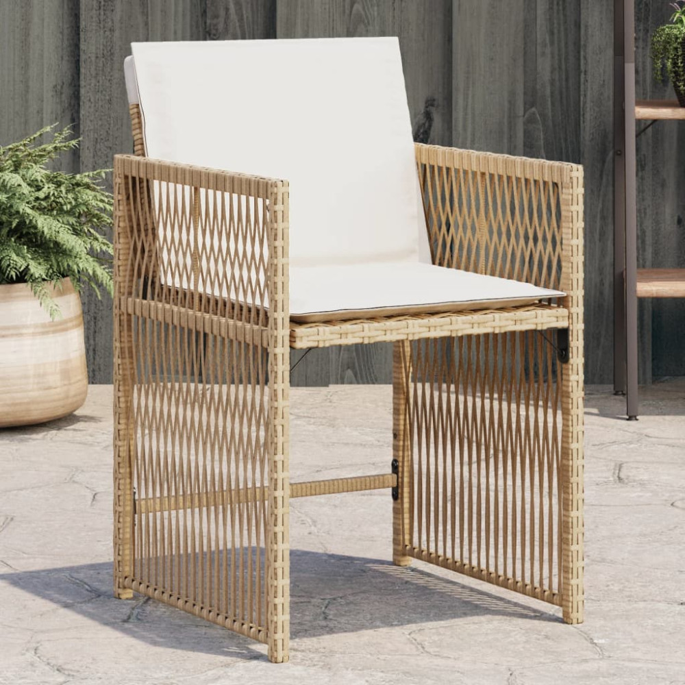Trädgårdsstolar med dynor 4 st beige konstrotting