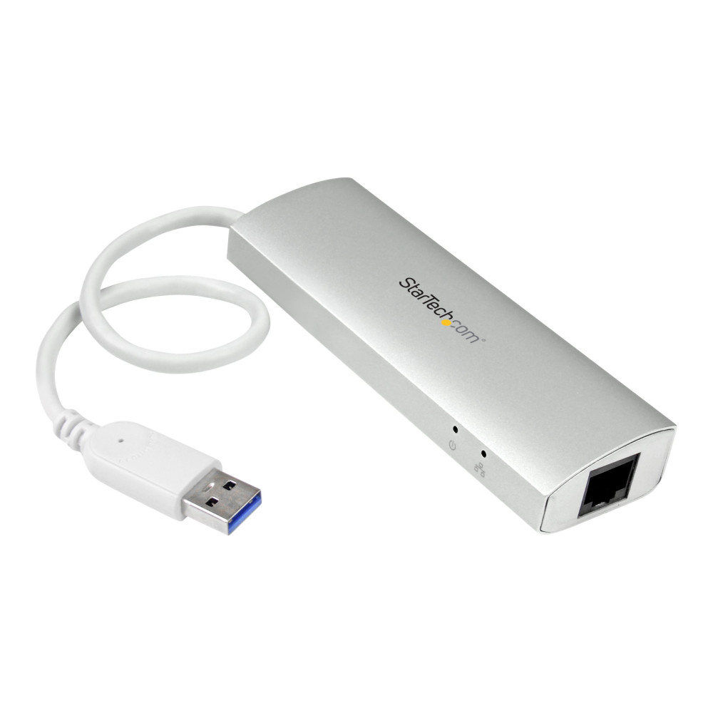 StarTech.com Bärbar USB 3.0-hubb med 3 portar plus Gigabit Ethernet - inbyggd kabel - hubb - 3 portar