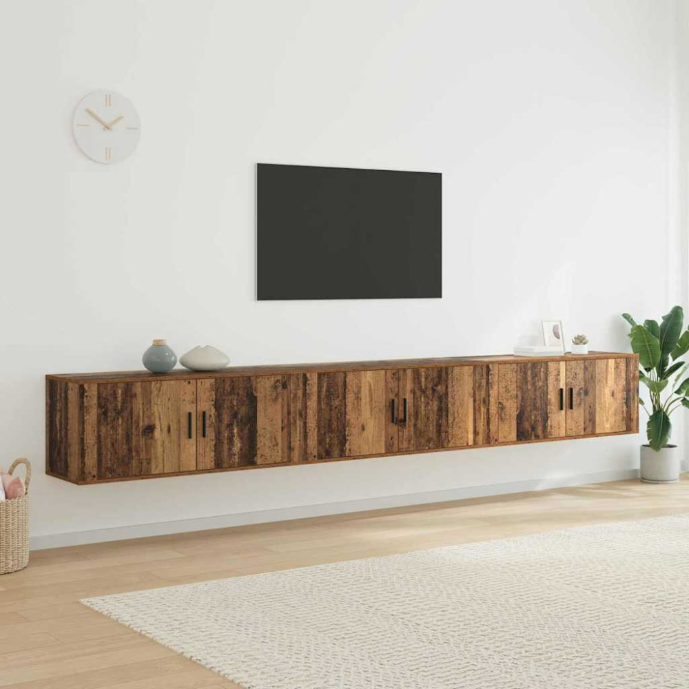 Väggmonterad TV-byrå Set 3 st 100 x 34,5 x 40 cm Gammalt trä